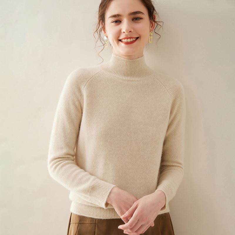 2024 Autumn/Winter Women's Plus Size Cashmere Sweater - Thick, Solid Color, Raglan Sleeve Knitwear Base Layer.