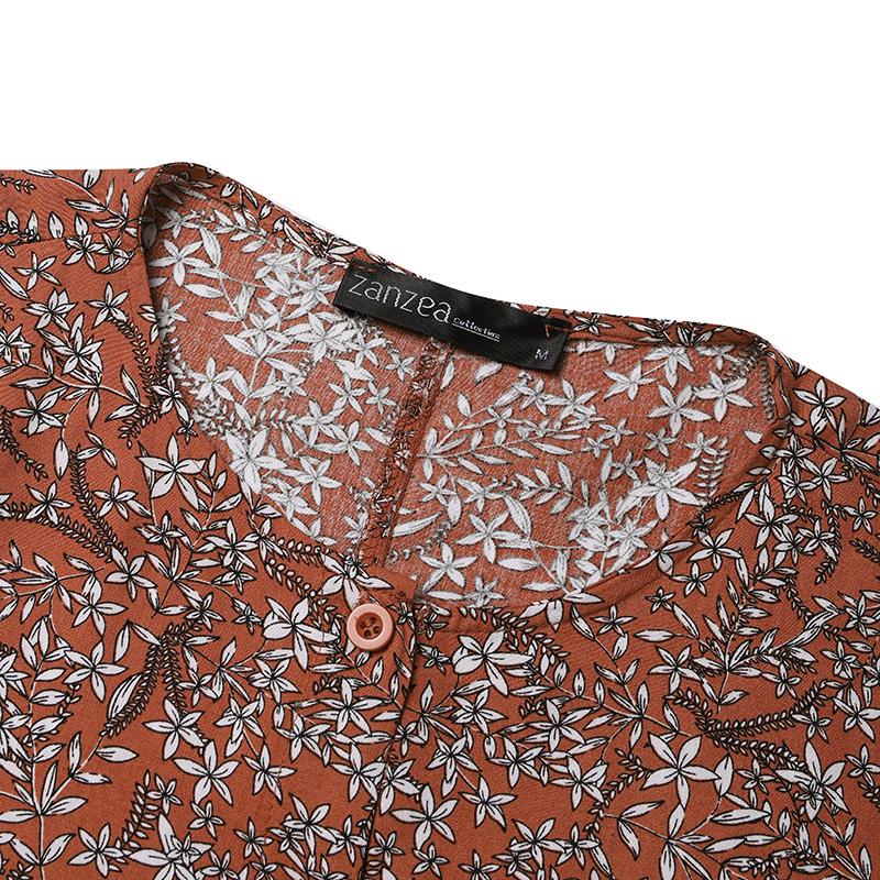 ZANZEA Women Floral Print Loose Casual Round Neck Long Sleeve Dress