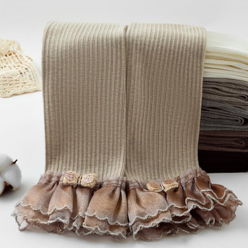 Girls Leggings Lace Bow-Knot Children's Pants Elastic Spring Autumn Soft Knitted Trousers For Teen Cotton Kids Tights Clothing