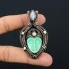 Green Carved Bone Face Gemstone Copper Wire Wrap Pendant Jewelry Gift For Her