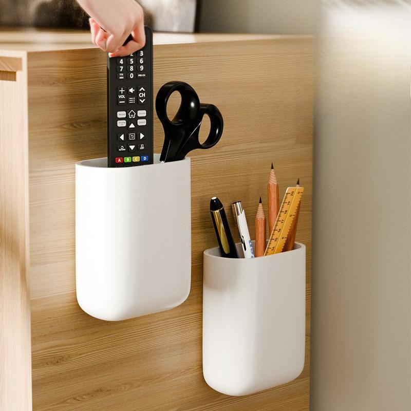 Modern Minimalist White Bathroom Organizer-Mounted Toothbrush Holder&Toothpaste Cup with Drainage Slots,Hygienic Storage