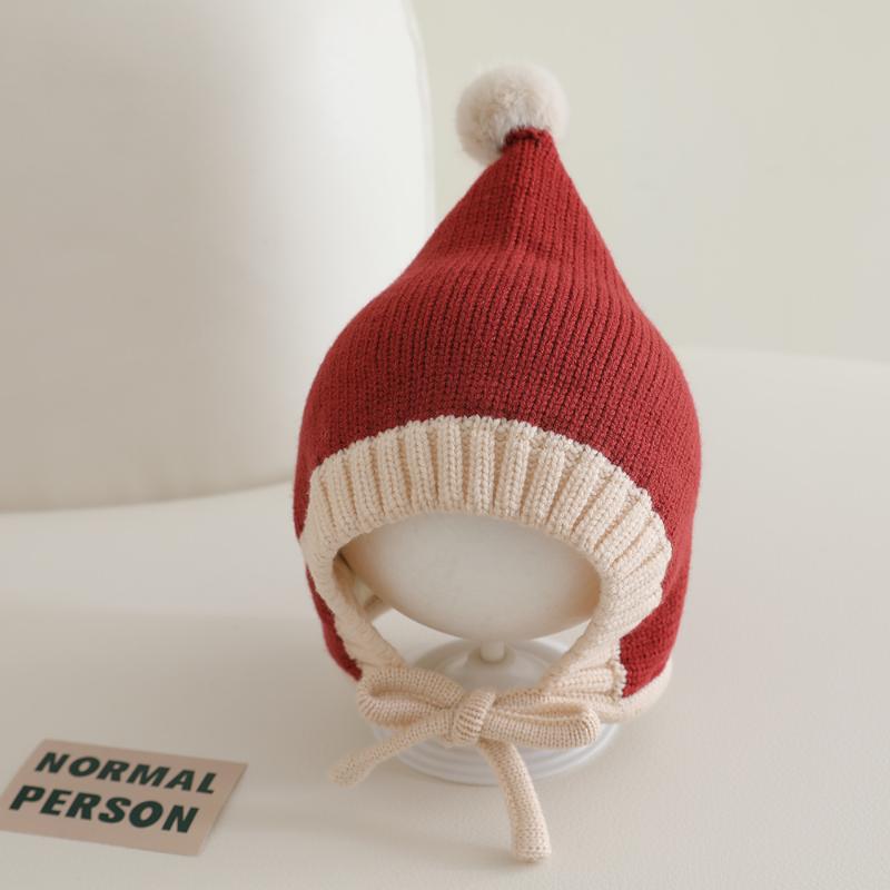 Cute Pompom Winter Thicken Warm Baby Hat Infant Toddler Cap Beanies Soft Knitted Baby Boys Girls Lacing Hat Bonnet Christmas F