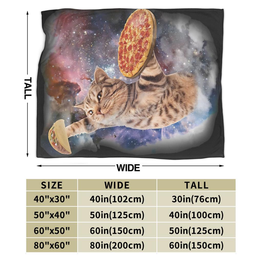 Outer Space Pizza Cat Galaxy Blankets Flannel Textile Decor Funny Breathable Lightweight Throw Blankets for Quilt