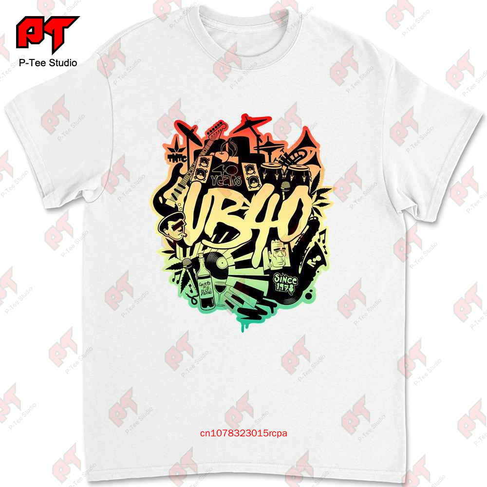 Koszulkka Ub40 40. Rocznica Oficjalny Klub Dub Reggae Czarna Rasta Logo 4XL IH21