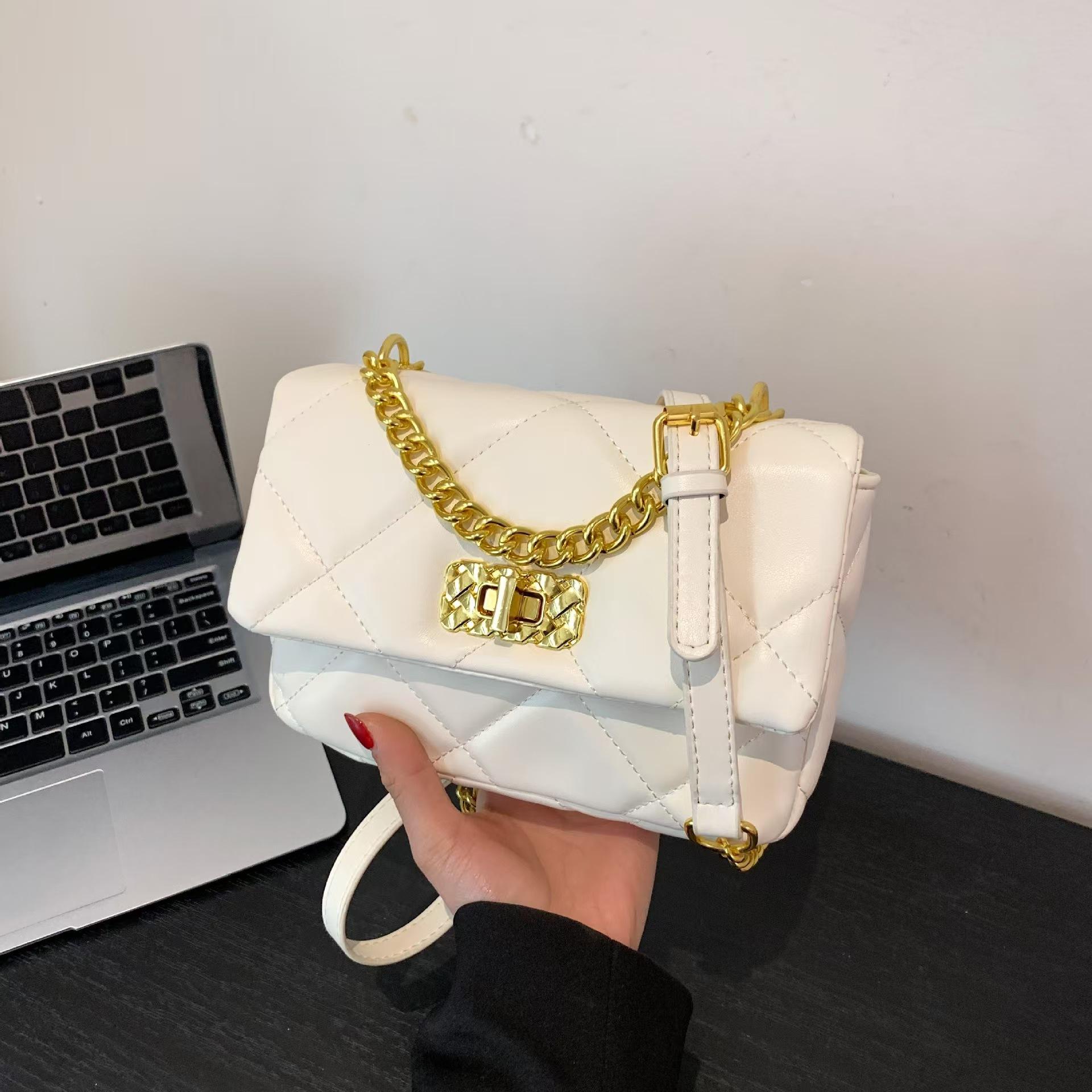 Женская сумка Xiaoxiangfeng Rhombus Chain с вышивкой нитью, женская модная маленькая квадратная сумка через плечо белый