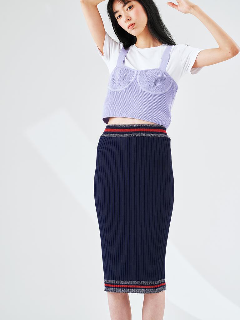 Rohe Apparel Metallic Line Point Knit Skirt / Navy