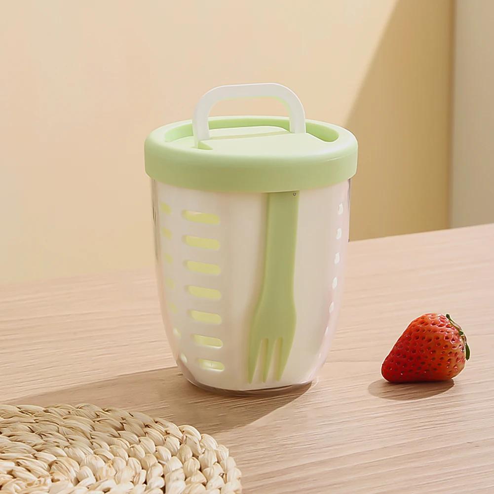 Portable Sealed Picnic Container Large Capacity Poke Salad Box With Fork Plastic Cup For Fruit Veggie Meal