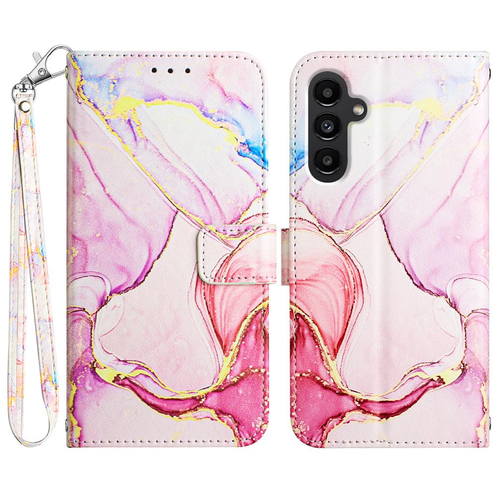 For Samsung Galaxy A15 4G Case with Strap Marble Pattern Leather Phone Cover Card Holder