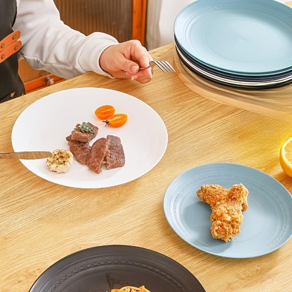4PCS Heat-resistant Plastic Dessert Plate Round Snack Tray Practical Salad Dish  Outdoor