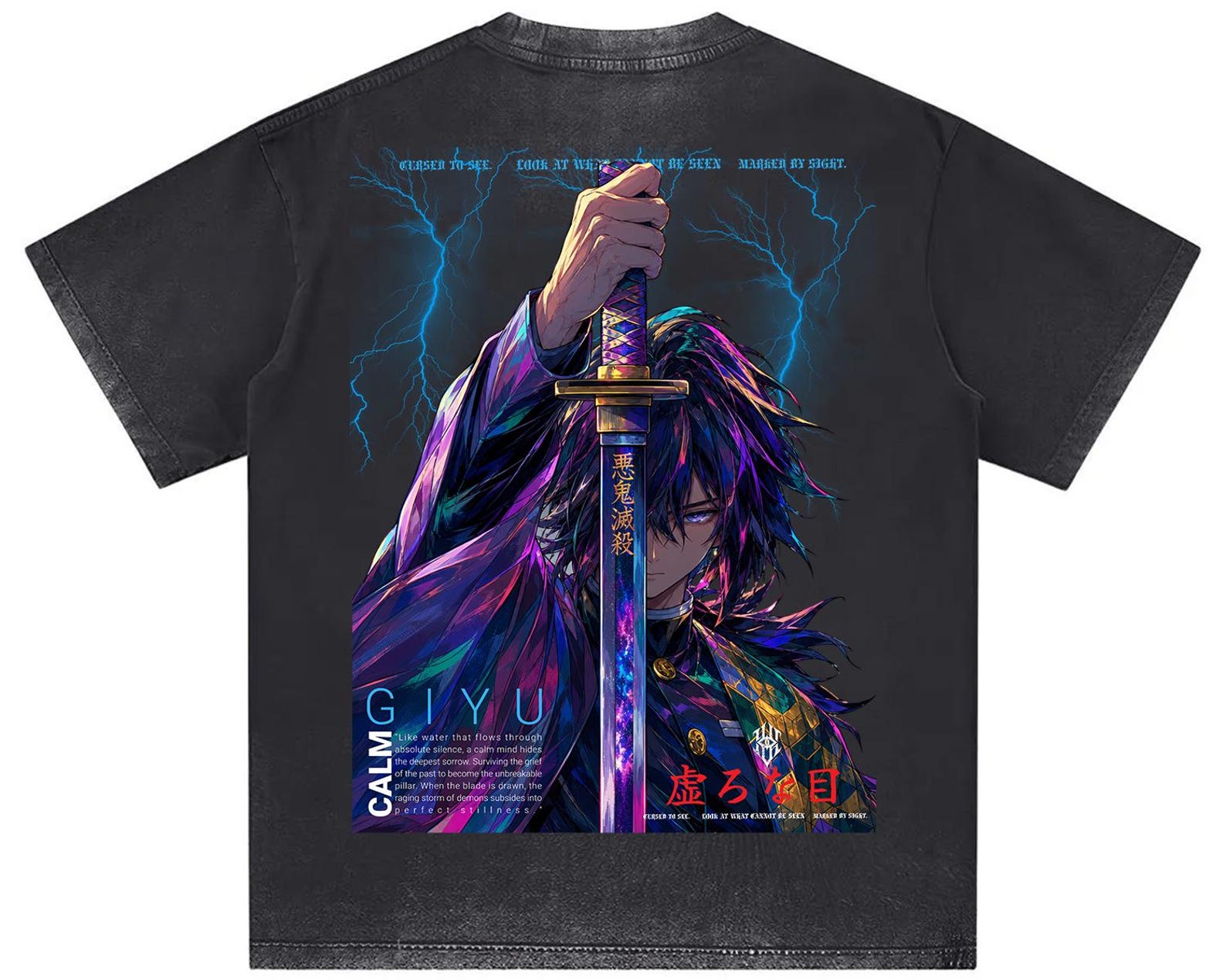 Giyu Tomioka Anime Shirt, Nichirin Blade Demon Slayer Tee, Vintage Anime Rap T-Shirt, Dark Aesthetic Grunge Y2K Streetwear Clothing 2XL