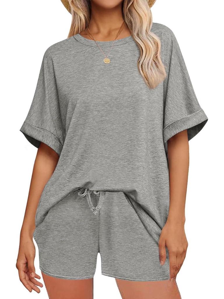 2026 Summer Hot Selling Casual Batwing Sleeve T-shirt & Drawstring Shorts Set