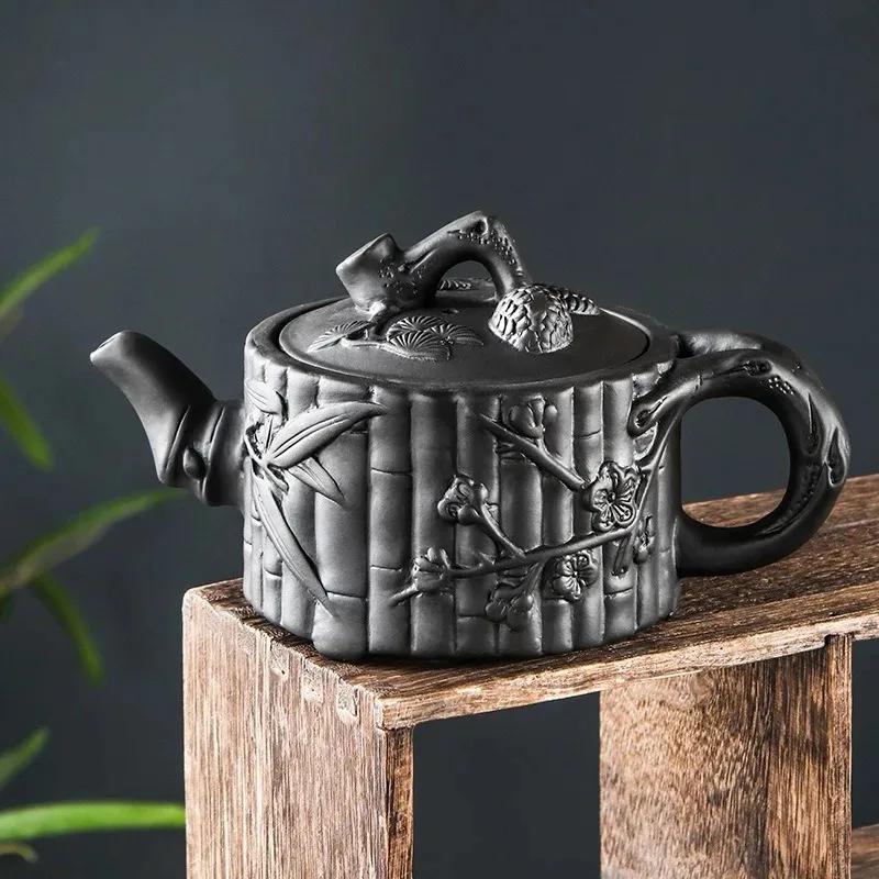 Purple Clay Teapot  Capacity Wide Mouth San You Teapot Red Clay Handmade Relief Tea Pot Tea Making Tool Kung Fu Tea Set