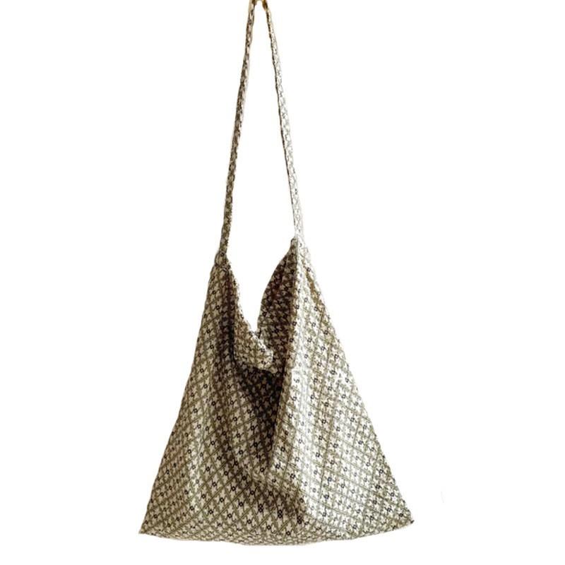 

Retro Diamond-grid Bag Floral Thin Cloth Shoulder Niche Cowhide Strap Underarm Female