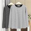 Plus Size Women Vintage Striped Thick Thermal Long Sleeve Base Warm T Shirt