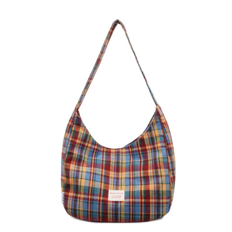 Vintage Plaid Handbag Lightweight Large Capacity Commuter Shoulder Bag