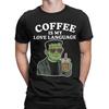 Priting Frankenstein Monster Love Coffee  T-Shirt Men's Cotton Short Sleeve  Round Neck Summer Clothing