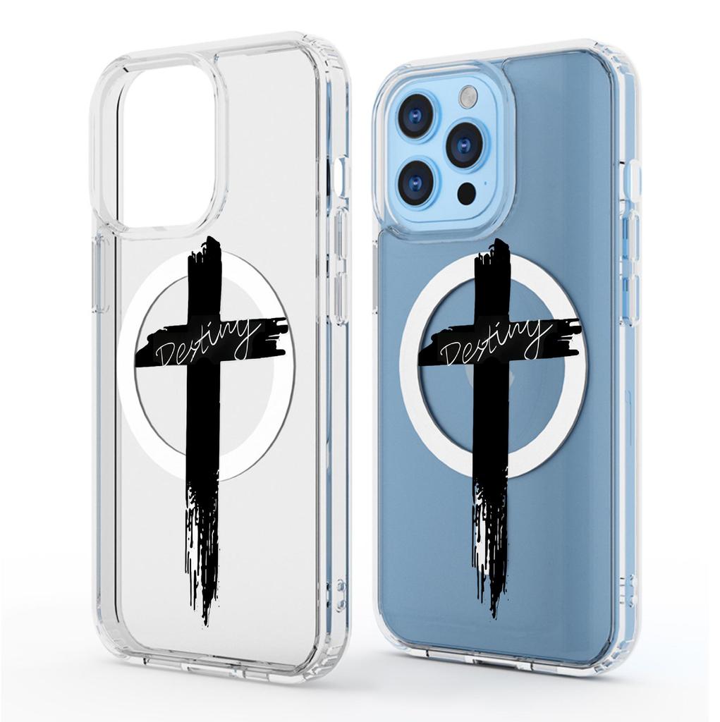 Cross Magnetic Transparent Full Coverage Phone Case for iPhone 15/16/17 Pro Max