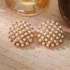 Morning Dew Flower Stamen "original Retro Handmade Full Set Pearl Round Earrings French High-end Light Luxury Matching