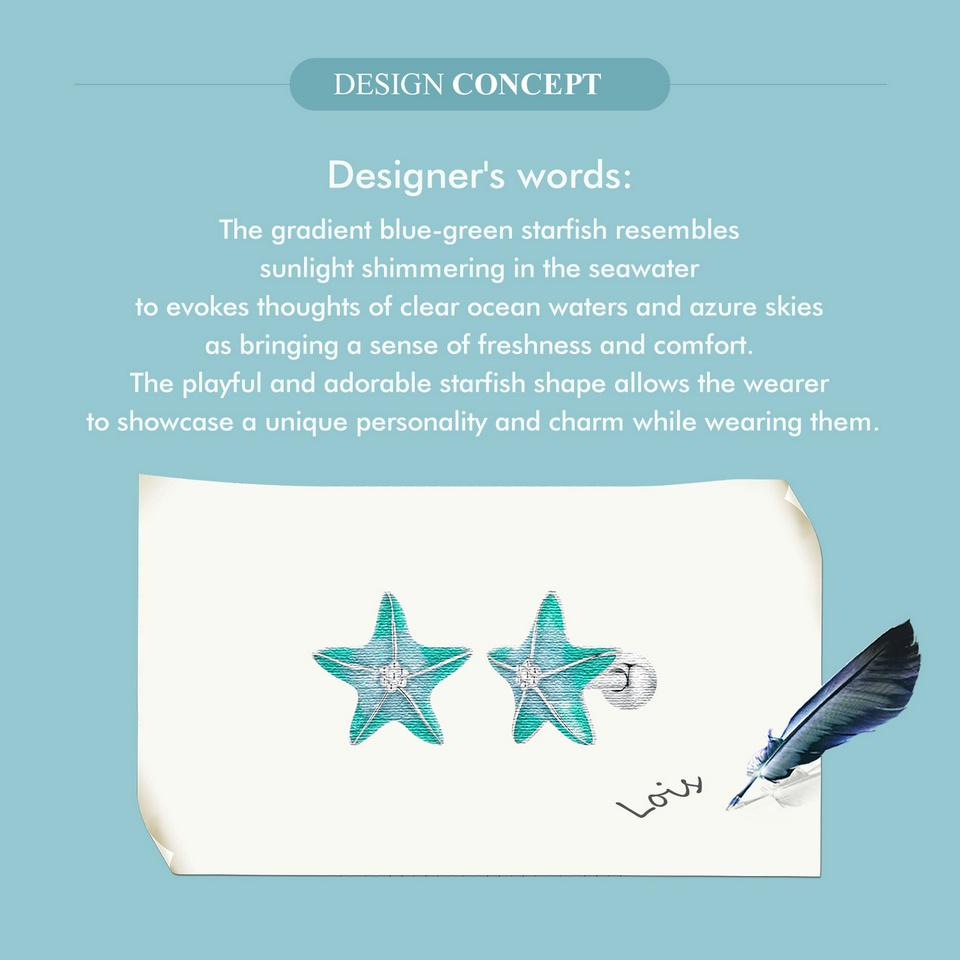 Turquoise Starfish Threaded Earring Summer Fresh S925 Sterling Silver Star Stud Earrings