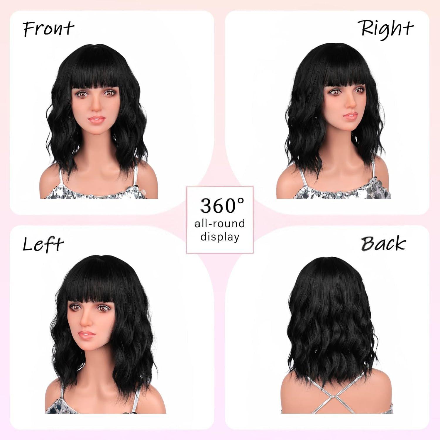 

Women s Short Water Wave Synthetic Wig with Bangs, Natural Look, Breathable Cap for Daily & Party Wear, Ready Stock 14inch