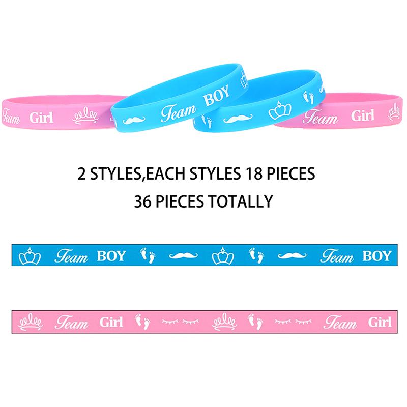 36 stk Kjønnsavslør armbånd Team Boy Silikon Armbånd Team Girl Gummi