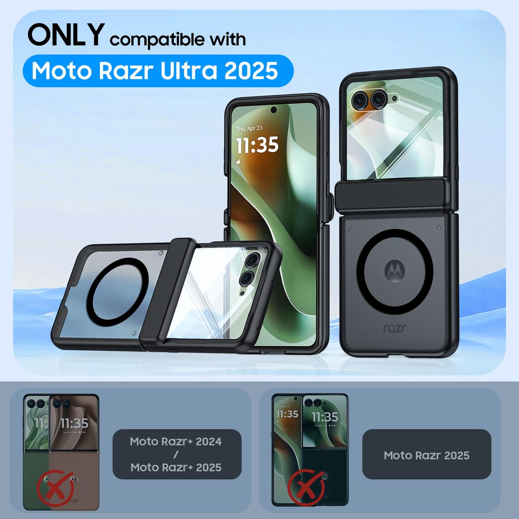 For Motorola Razr Ultra 2025 / Razr Ultra 2026 Magnetic Power,Slim Design,Screen Protector,Hinge Protection,Matte Shockproof Phone Case-Black