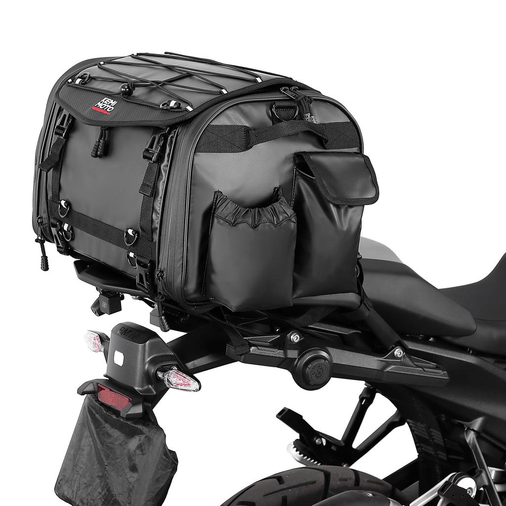KEMIMOTO Seat PVC Waterproof Touring Bag with Rain Rear Bag for Deformation Luggage Fixation Compatible Bag, Material, Expandable, 30-45L, Cover,