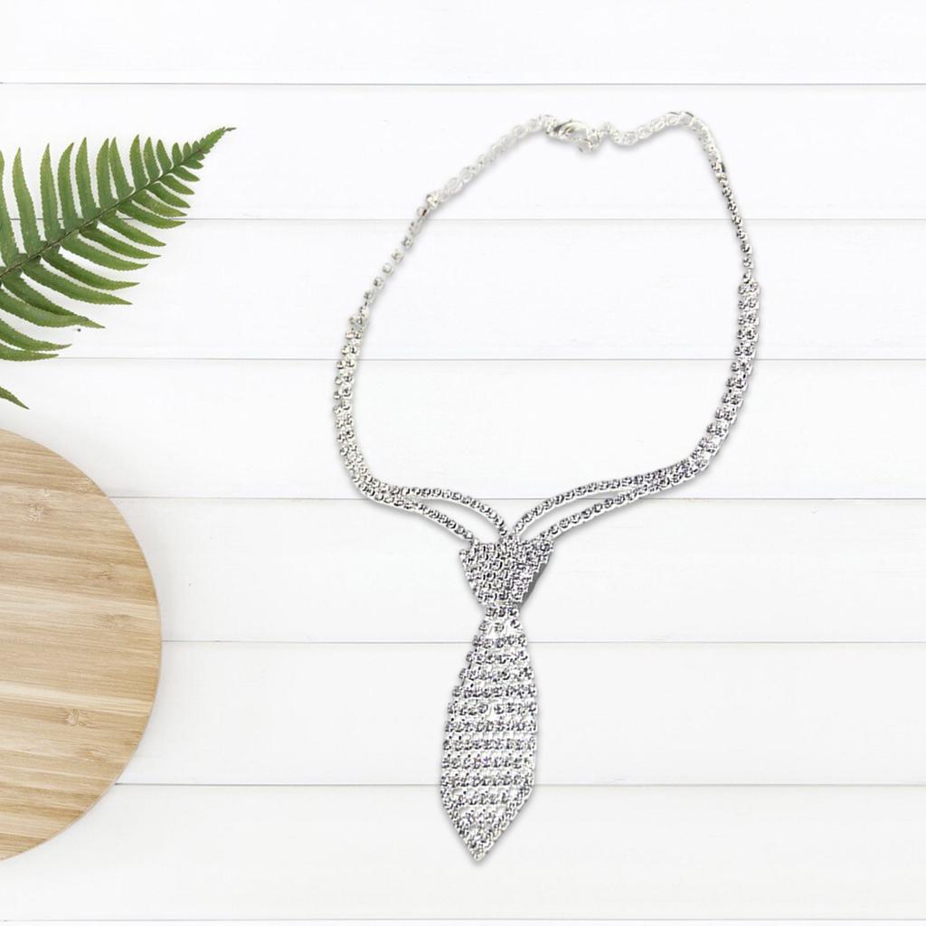 Sparkly Rhinestones Necklace Short Tie Gothic Choker Crystal Metal Chain Necktie for Women Wedding Jewelry Neckwear