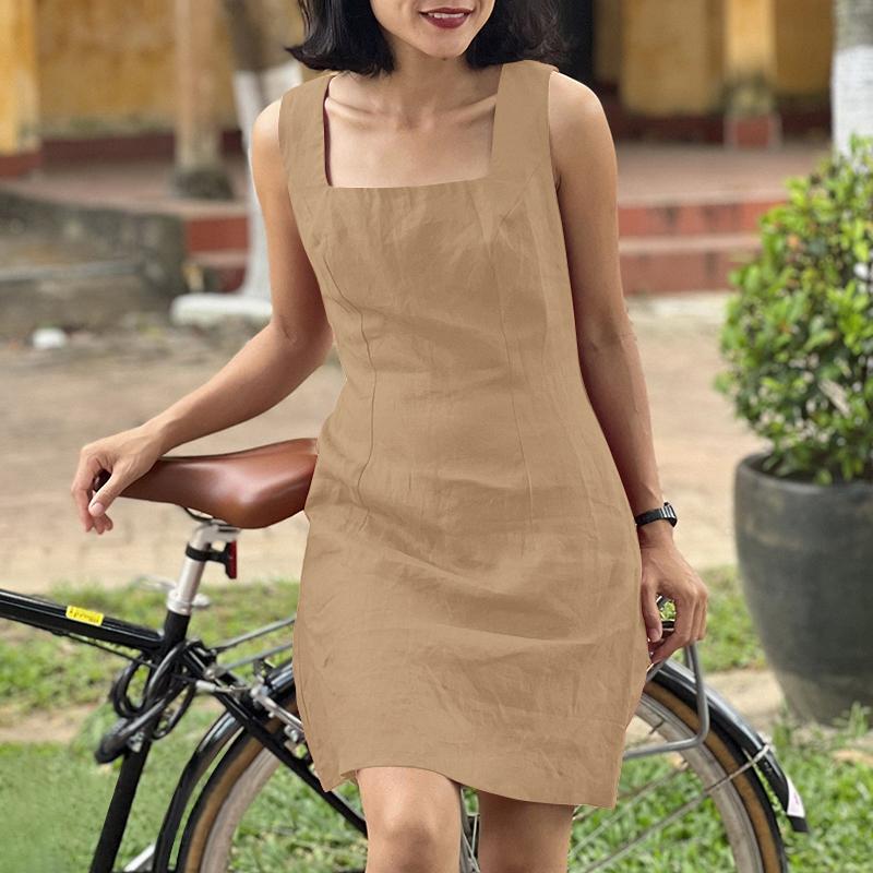 

ZANZEA Женское повседневное летнее короткое платье без рукавов с квадратным воротником 5XL