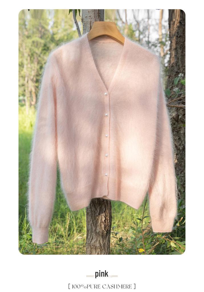 Pure Cashmere Women's Pearl Button Cardigan - Gentle, Loose, Lightweight Outerwear for Autumn 2026