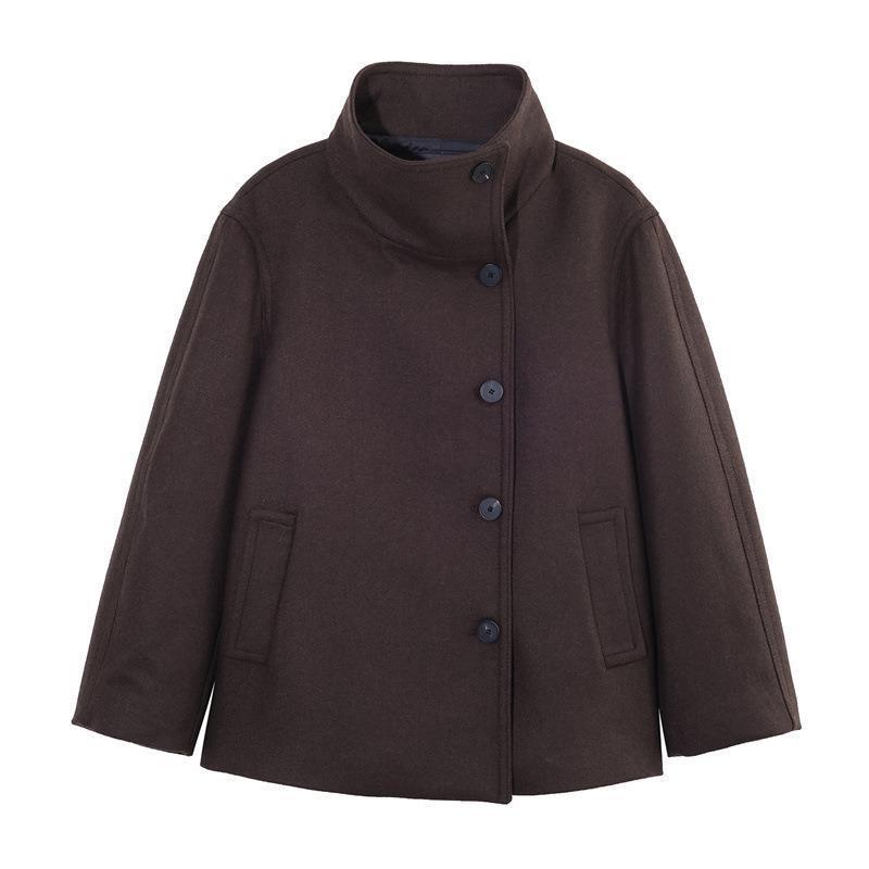 Cappotto Corto da Donna in Misto Lana Collo Alto Casual Chic Capospalla Inverno 2025