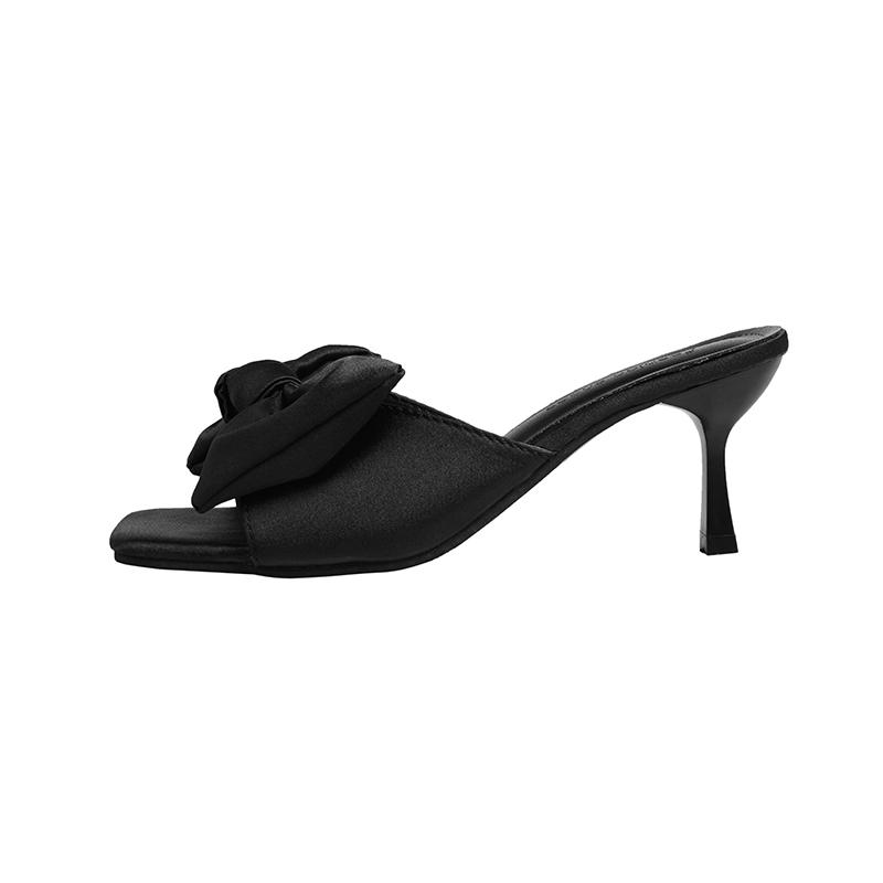 Butterfly knot stiletto sandals women's fashion square head open toe set foot anti-slip wear-resistant high-heeled slippers
