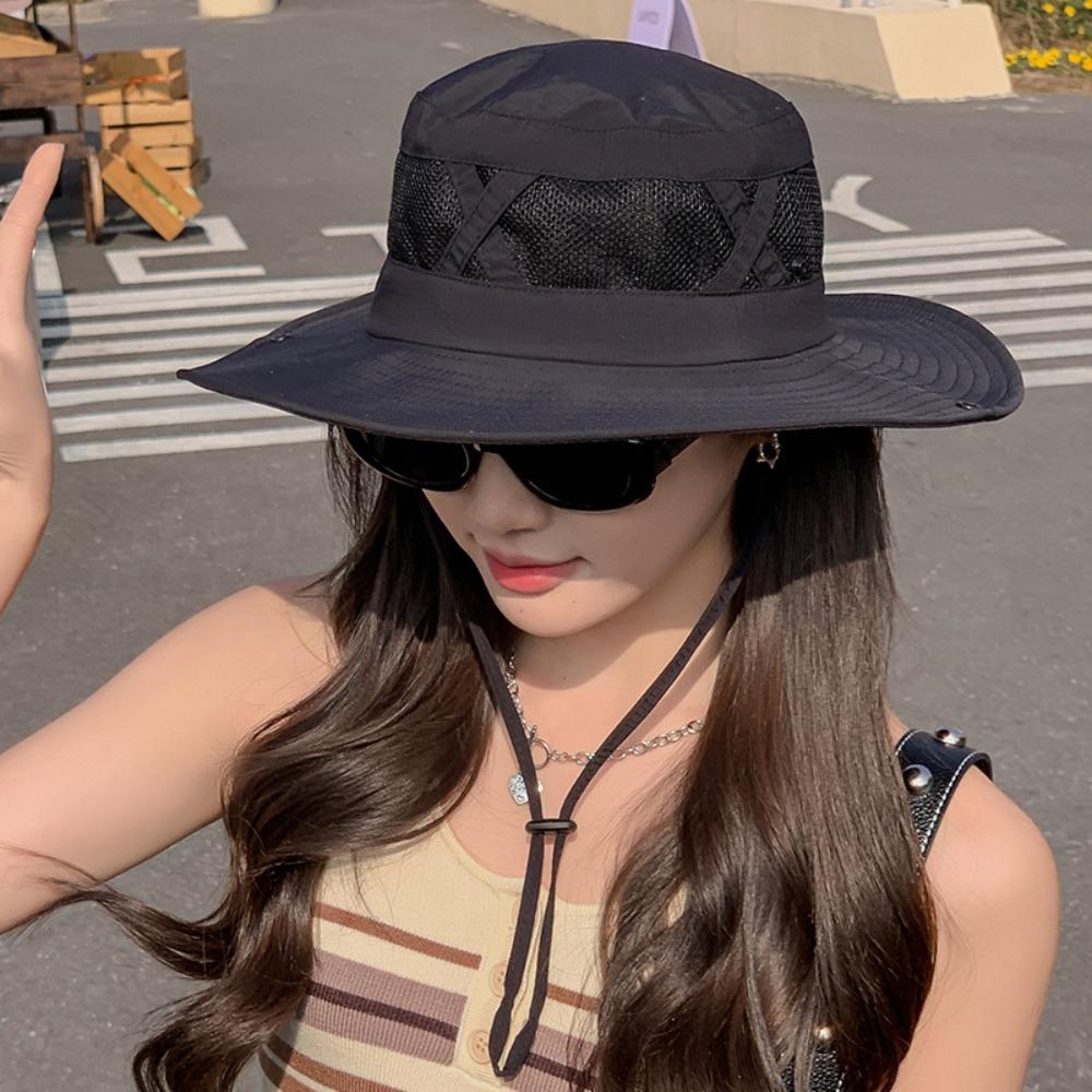 Summer Wide Brim Bucket Hat Adjustable Safari Sun Cap Foldable Western Cowboy Hat  Outdoor