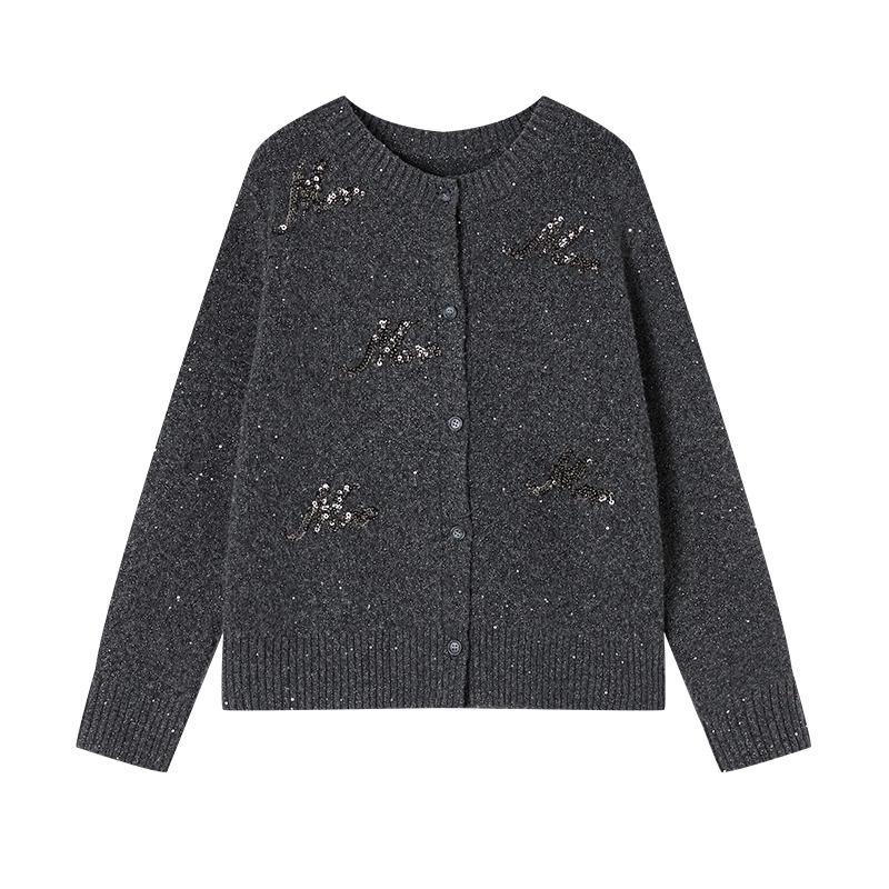 Women s Xiangying Sequin Knit Round Neck Cardigan S