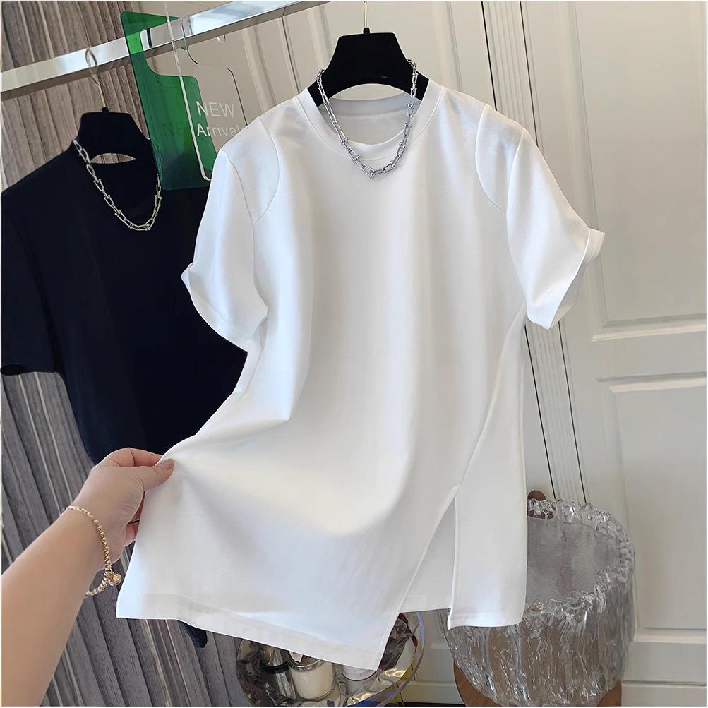 

2025 European Split-Sleeve Cotton T-Shirt: Versatile, Loose-Fit White Top for Women 2XL білий