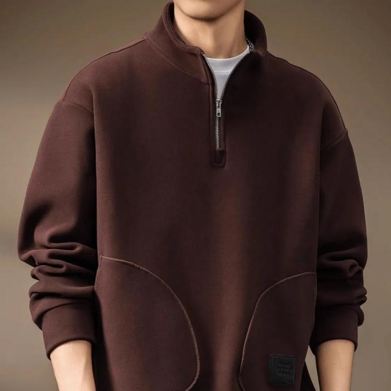 Autumn Winter New Fashion Stand Collar Long Sleeve Solid Grind Hair Sweatshirts Men's Clothing Loose Pocket Korean Trend Tops
