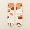 Non-Slip Coral Fleece Cat Paw Mid-Calf Sleep Socks - Women's Warm Cartoon Maternity Socks for Autumn & Winter