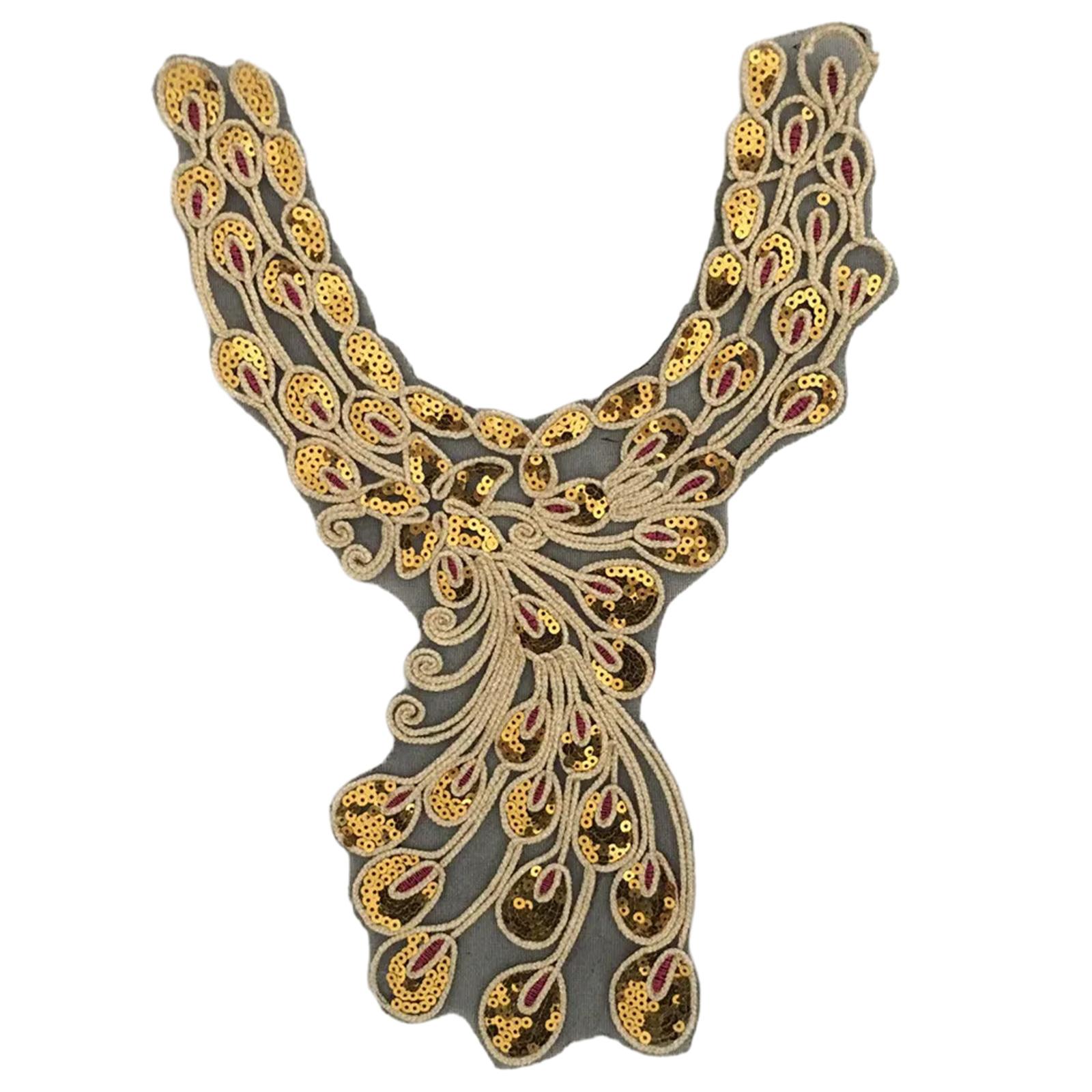 

Элегантные вышитые кружевные воротнички, аппликации для выреза горловины, отделка пайетками, этнический стиль, пришивные нашивки для модных женщин B