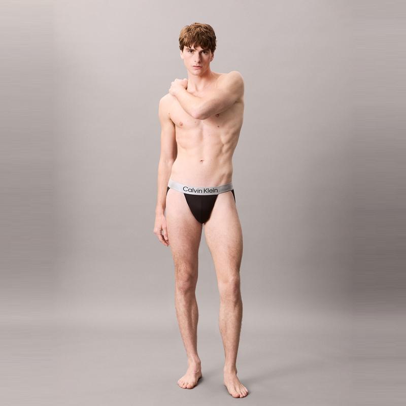 Calvin Klein Glänzender Gravity Sheer Hollow Double Thong Herren Unterwäsche Space-Black NB4125-UB1