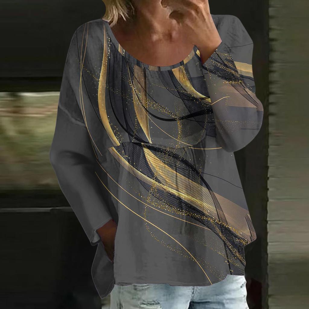 Damen Casual Mode Locker Rundhals Blumenmuster Langarm Oberteil