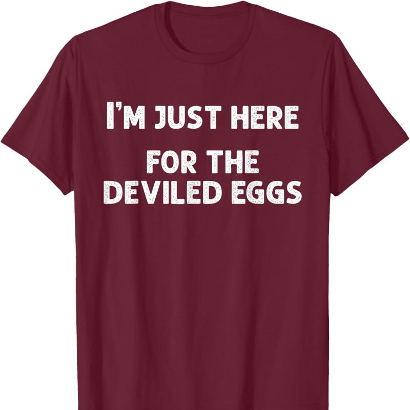 Im Just Here for The Deviled Eggs Funny Couple Matching Cotton TShirt Novelty Trending Creative Letters Neck Short Casual Tees