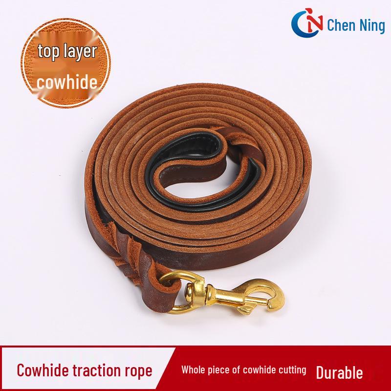 Genuine Cowhide Leather Dog Leash for Golden Retrievers & German Shepherds - Durable Walking Rope