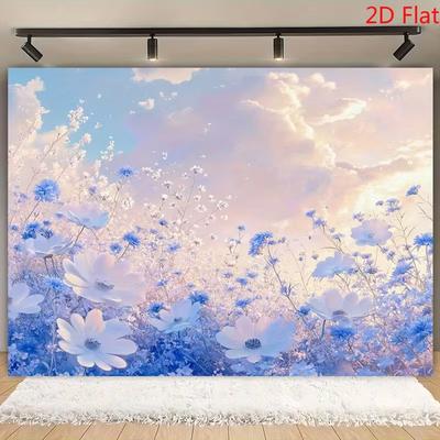 Fondo de Flor Azul Soñadora 2D, Fondo Fotográfico de Cielo Pastel