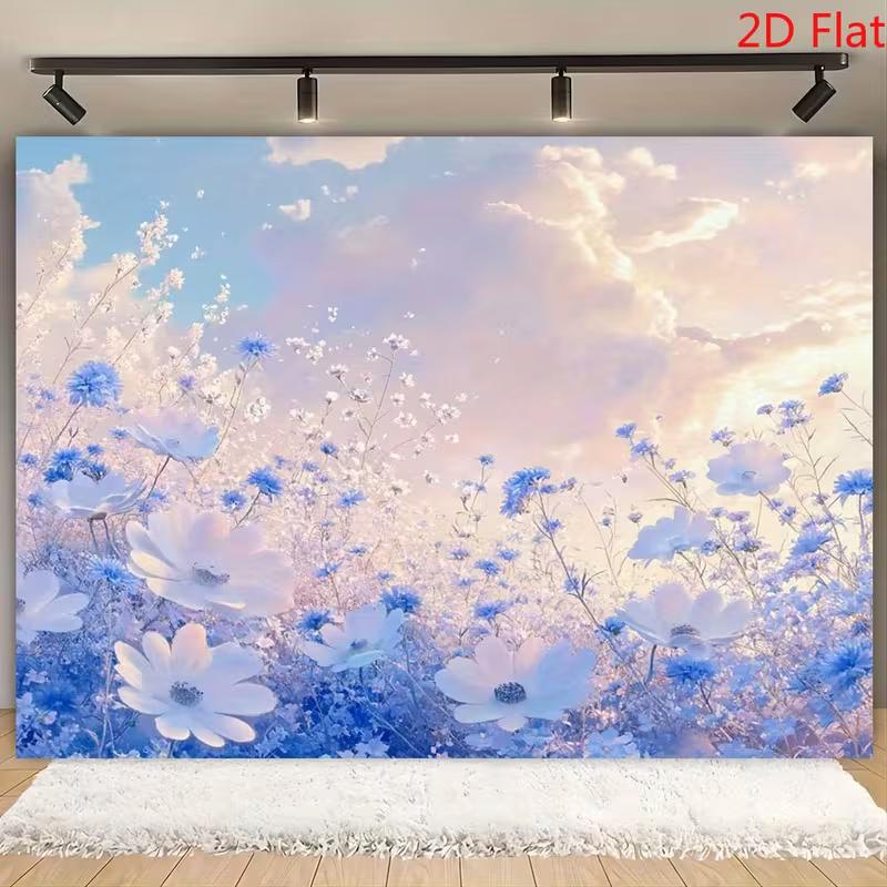 2D Dreamy Blue Flower Backdrop, Pastel Sky Photography Background 47.2x31.5inch/120*80cm
