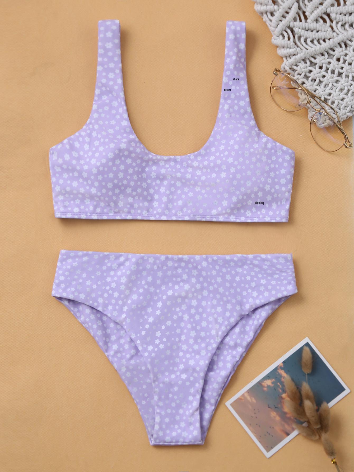 

Женский купальник бикини с цветочным принтом, U-образным вырезом и открытой спиной, 2024 Medium