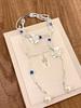 Pearl Blue Crystal Flower Beaded Necklace for Women, Stackable Multi-layer, Elegant Sweater Chain.