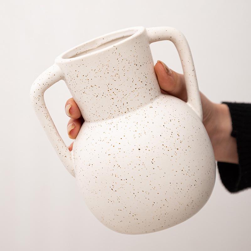 Retro Wabi-Sabi Double-Handled Ceramic Vase for Floral Arrangement