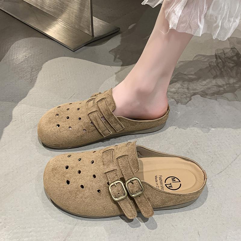Summer flat-bottomed casual bag head hole shoes breathable half slippers women's shoes simple and versatile and comfortable one-pedal beach drag