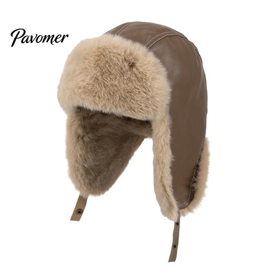 Winter Faux Leather Pilot Hat Fur Trapper Hat, Ushanka with Ear Flaps, Plush Lining, Windproof Fashionable Casual Warm Retro Fuzzy Earflap for