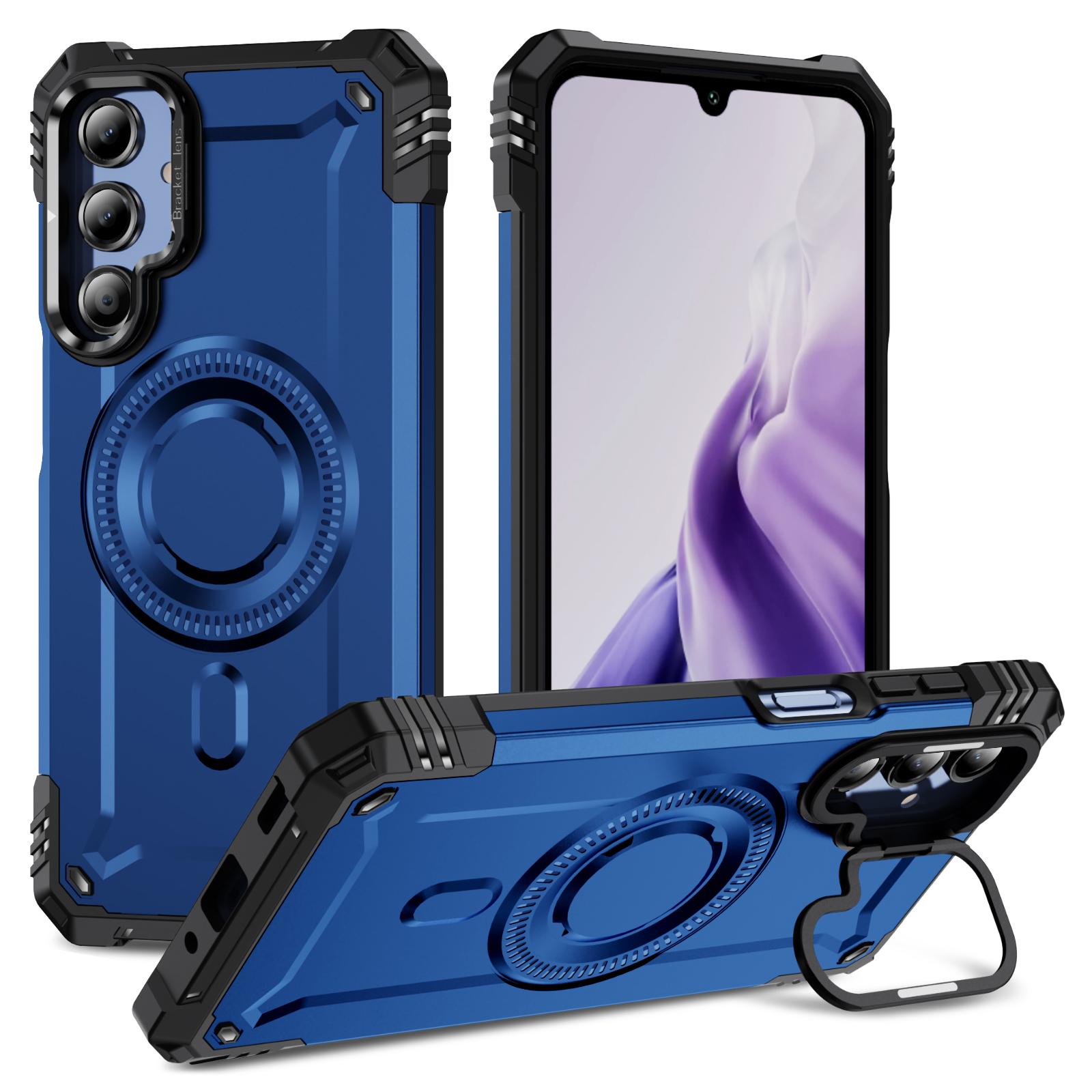 

For Samsung Galaxy A16 4G/5G Magnetic Case Lens Kickstand PC+TPU Shockproof Phone Cover Blue